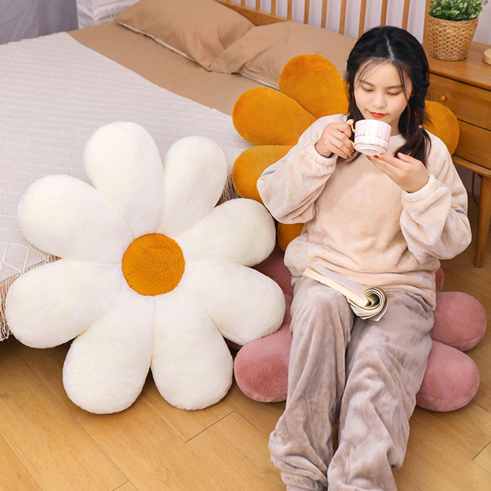 Happy Date Cute Flower Shaped Pillow Seat Cushion, Soft Jumbo