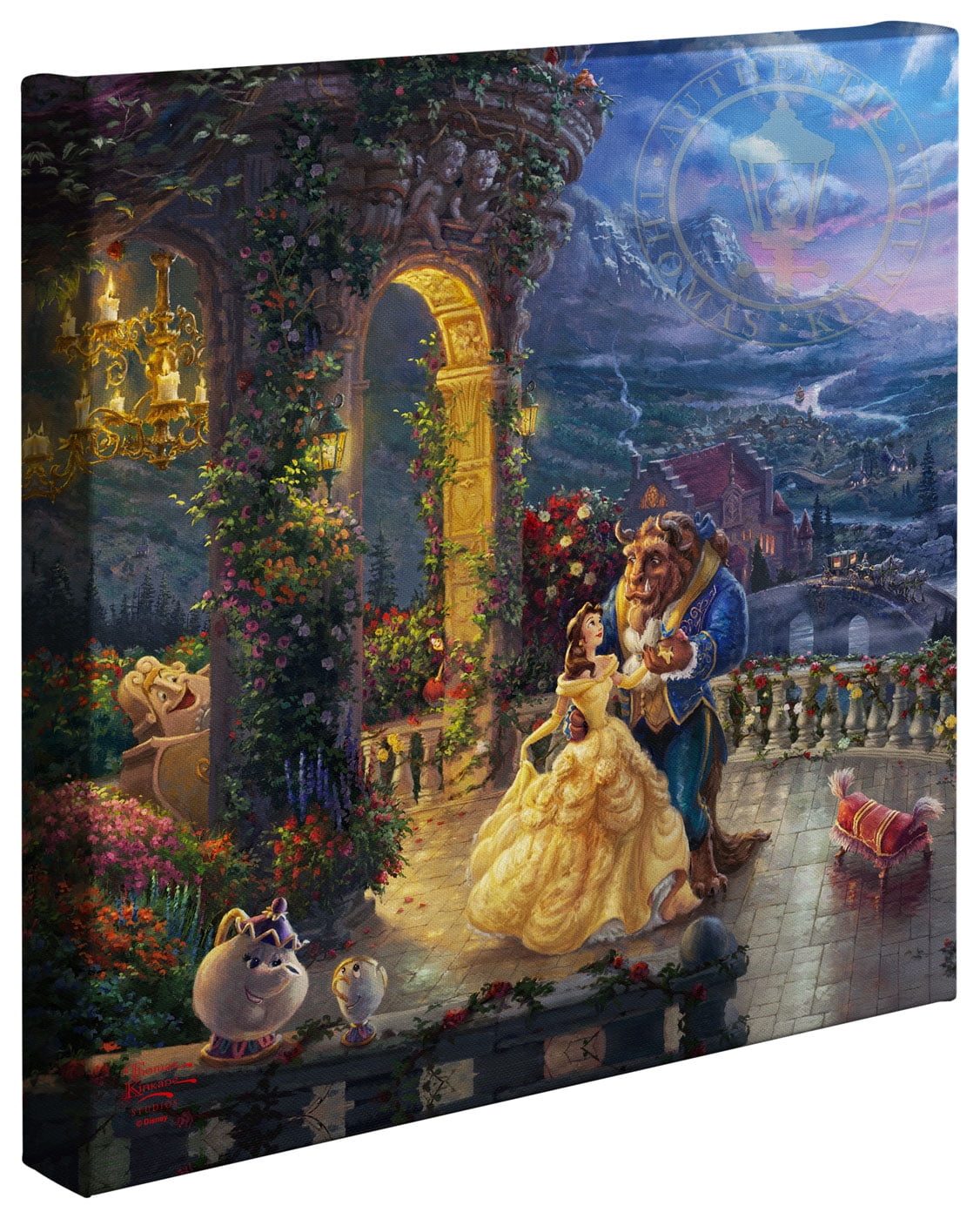 Thomas Kinkade Beauty and the Beast Dancing in the Moonlight 14" x 14