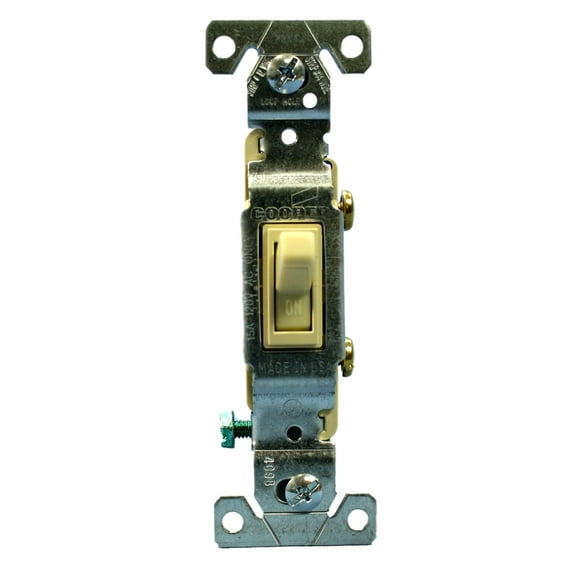 Cooper Wiring Devices C1301-7V Single Pole Toggle Light Switch, 15A 120V, Side Wired, Grounding, Residential Grade, Ivory