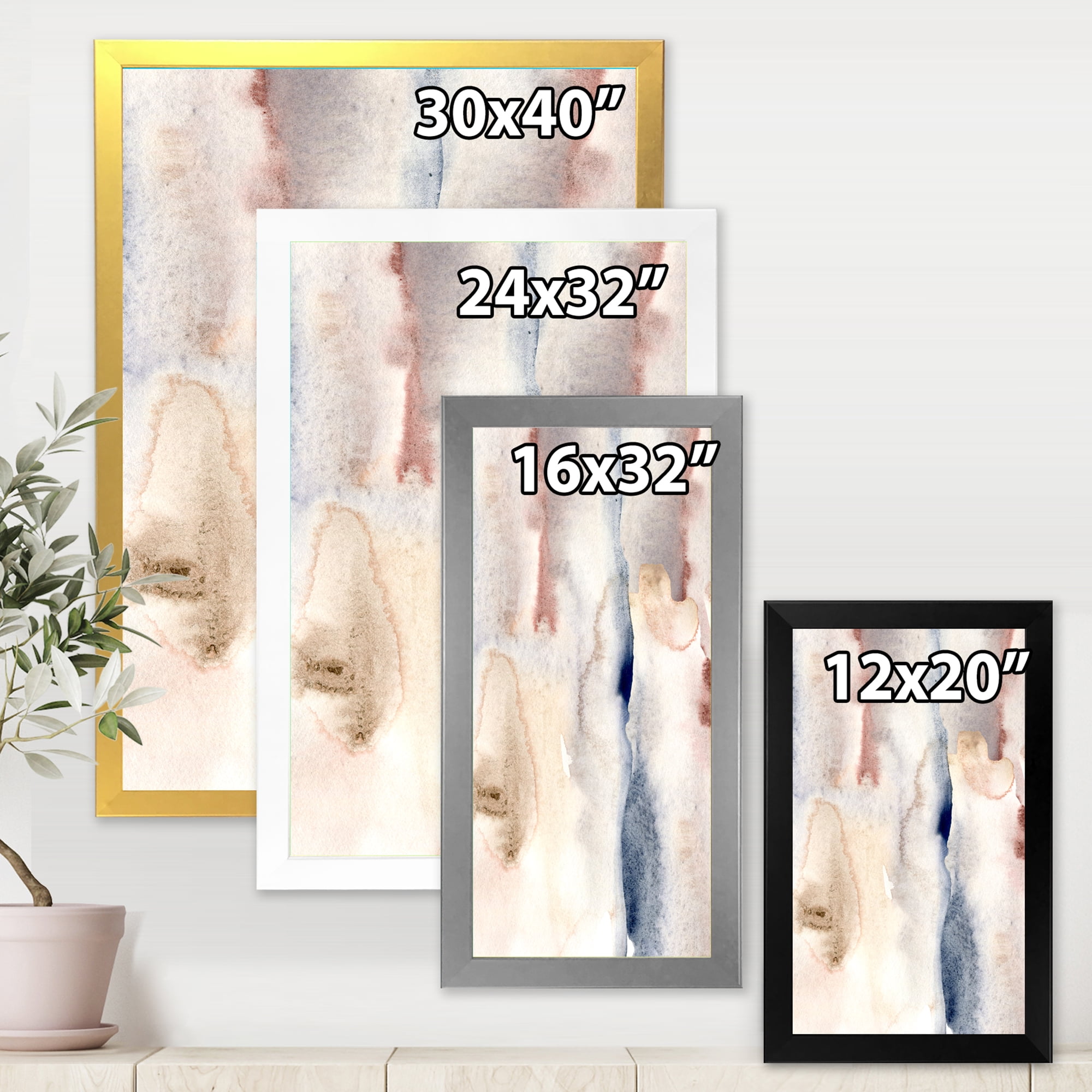 Designart 'Pastel Abstract With Pink Dark Blue and Gray Spots' Modern Framed Art Print