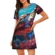 thumbnail image 1 of Balery Colorful Ocean Sea Turtle Camisón de manga corta con cuello redondo para mujer, cómodo y elegante., 1 of 6