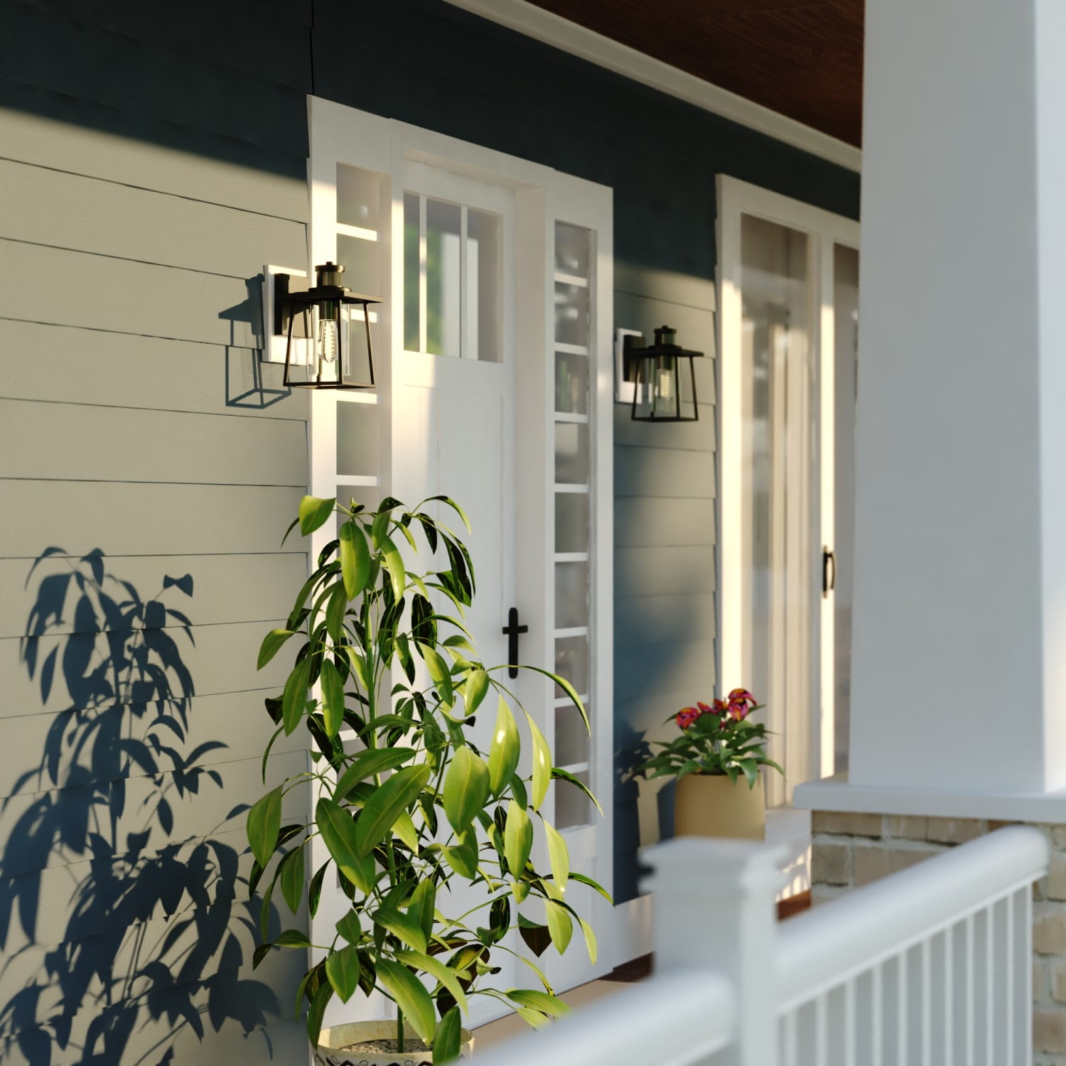 Geneva 7-in. W 1 Light Black Motion Sensor Dusk to Dawn Outdoor Wall Lantern Clear Glass