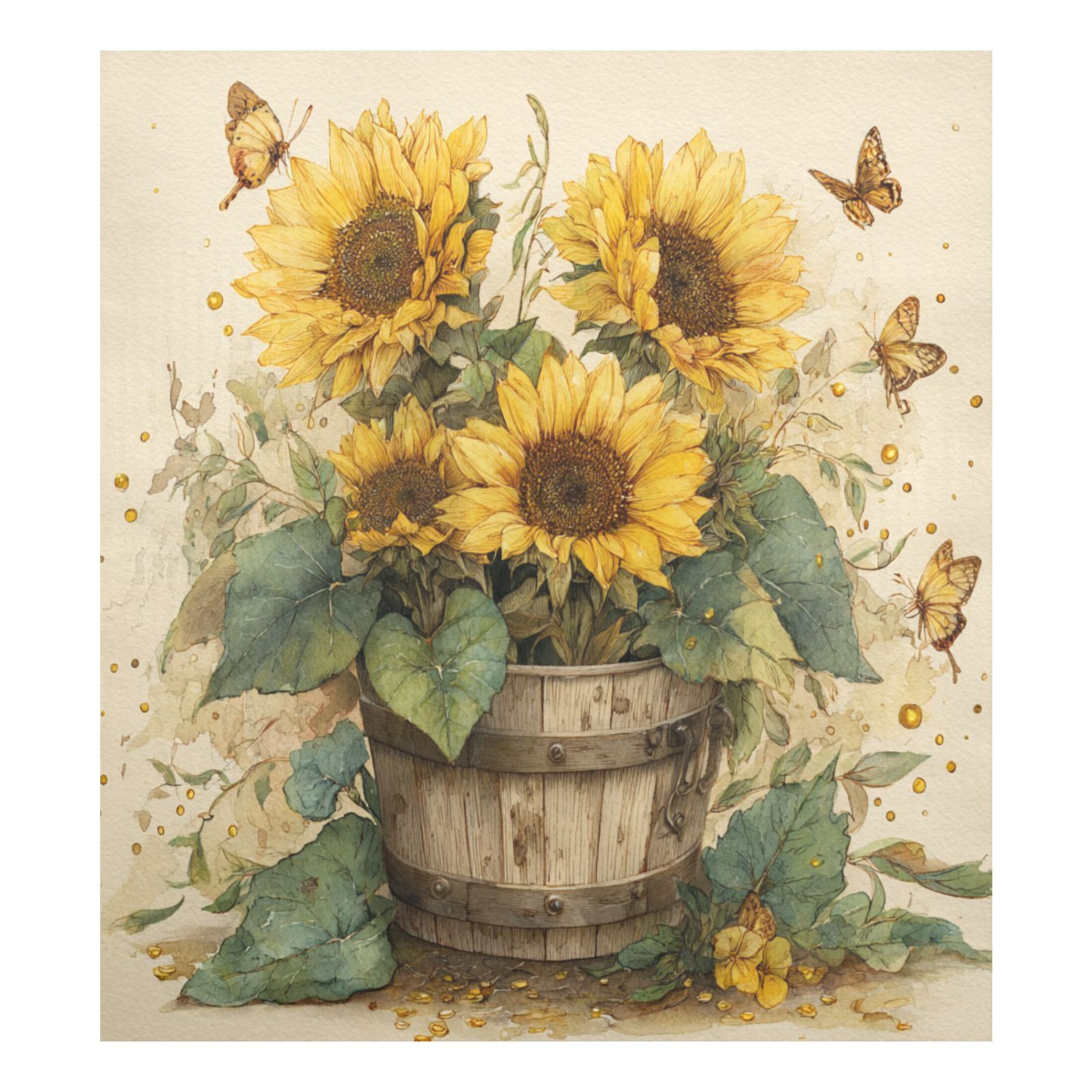 Dishwasher Magnetic Refrigerator Magnet Cover Sticker Home Decorative 23"x26" Sunflowers in An Old Bucket