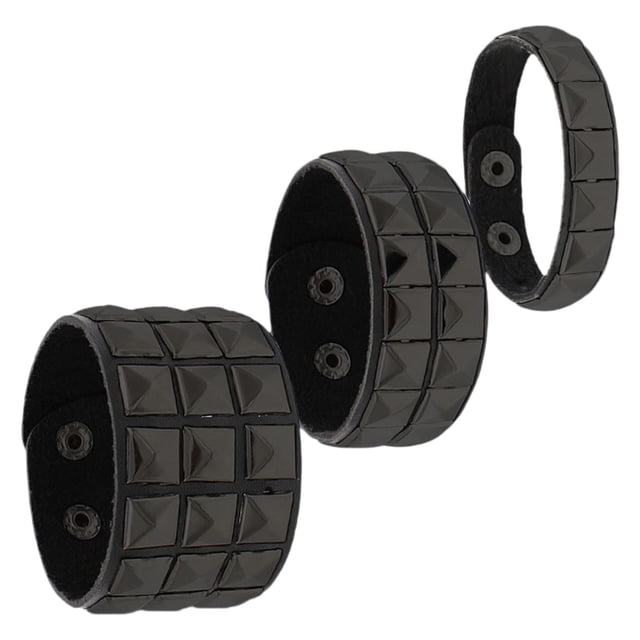 Pulsera punk,Pulseras góticas de cuero sintético para mujeres y hombres,Juego de 3 pulseras con remaches punk de 22 cm de largo,Conjunto de pulseras góticas negras,regalo de