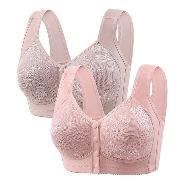 2 Pieces Of Front Open Buckle Top Support Without Ring Beauty Back Middle Bra Large Size Thin Vest Type Gathered Bra Underwear