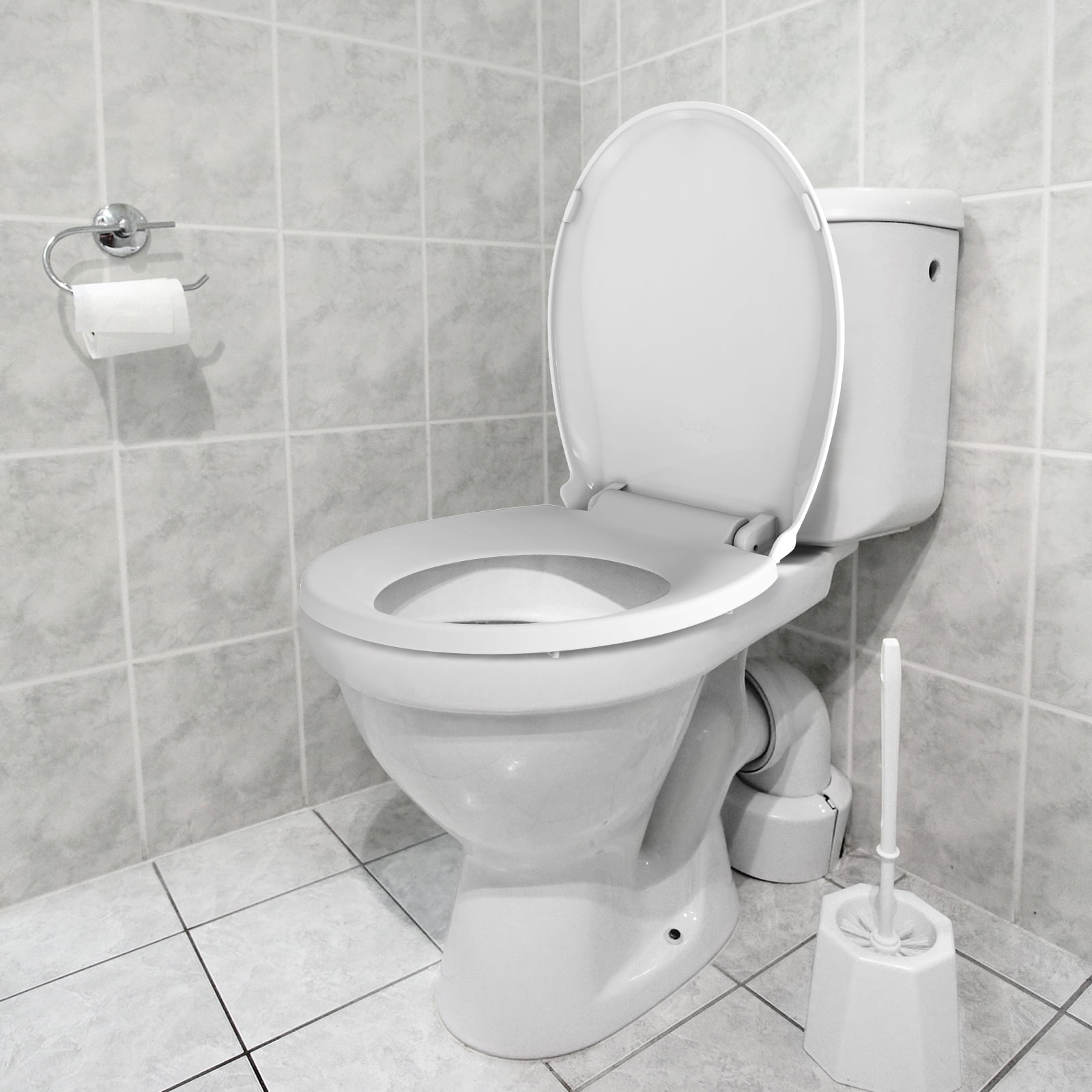 Durable Round Toilet Seat with Slow Soft Close - Easy to Install and Clean,Never Loosens - Fits Most Round Toilets 17in