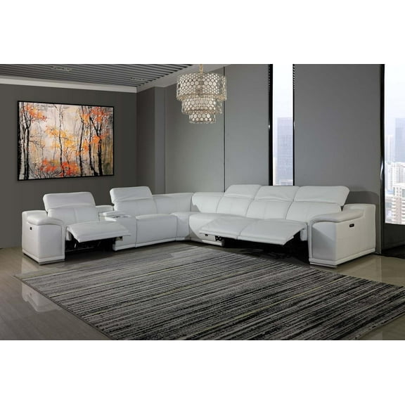 WHITE Italian Genuine Leather/3PWR Reclining Sectional Sofa UR9762 Global United