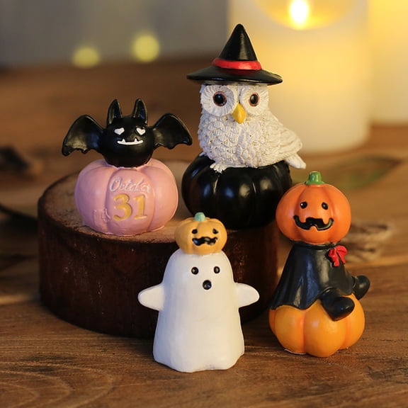 4 Pack Halloween Mini Ghost Figurine Decor,Ghost Halloween Decor Indoor,Resin Pumpkin Pink Ghost Decor Figurine,Halloween Bat Decor Figurine,Halloween Desk Decor,A