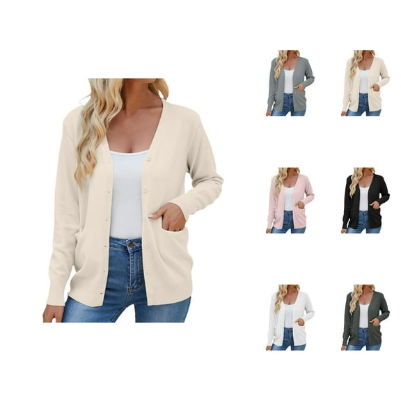 Cardigan Sweaters for Women 2025 Long Sleeve V Neck Button Down Knit Plain Cardigan Sweater Blouse Outerwear