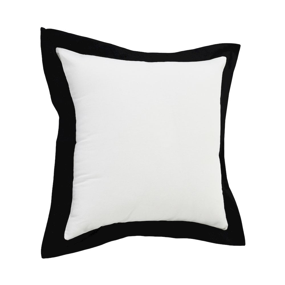 LR Home Ox Bay Hand-Woven White/Black Bordered All-Natural Cotton Pillow Cover