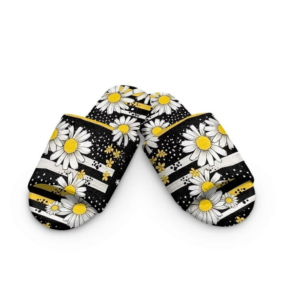 POLERO Slippers for Women Indoor Daisy Flower Print House Slippers Open Toe Design Lightweight Sole Bedroom Shoes, Size 4.5-5.5