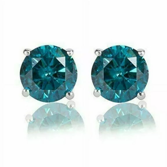 2Ct Round Lab-Created Blue Diamond Solitaire Stud Earring 14K White Gold Finish