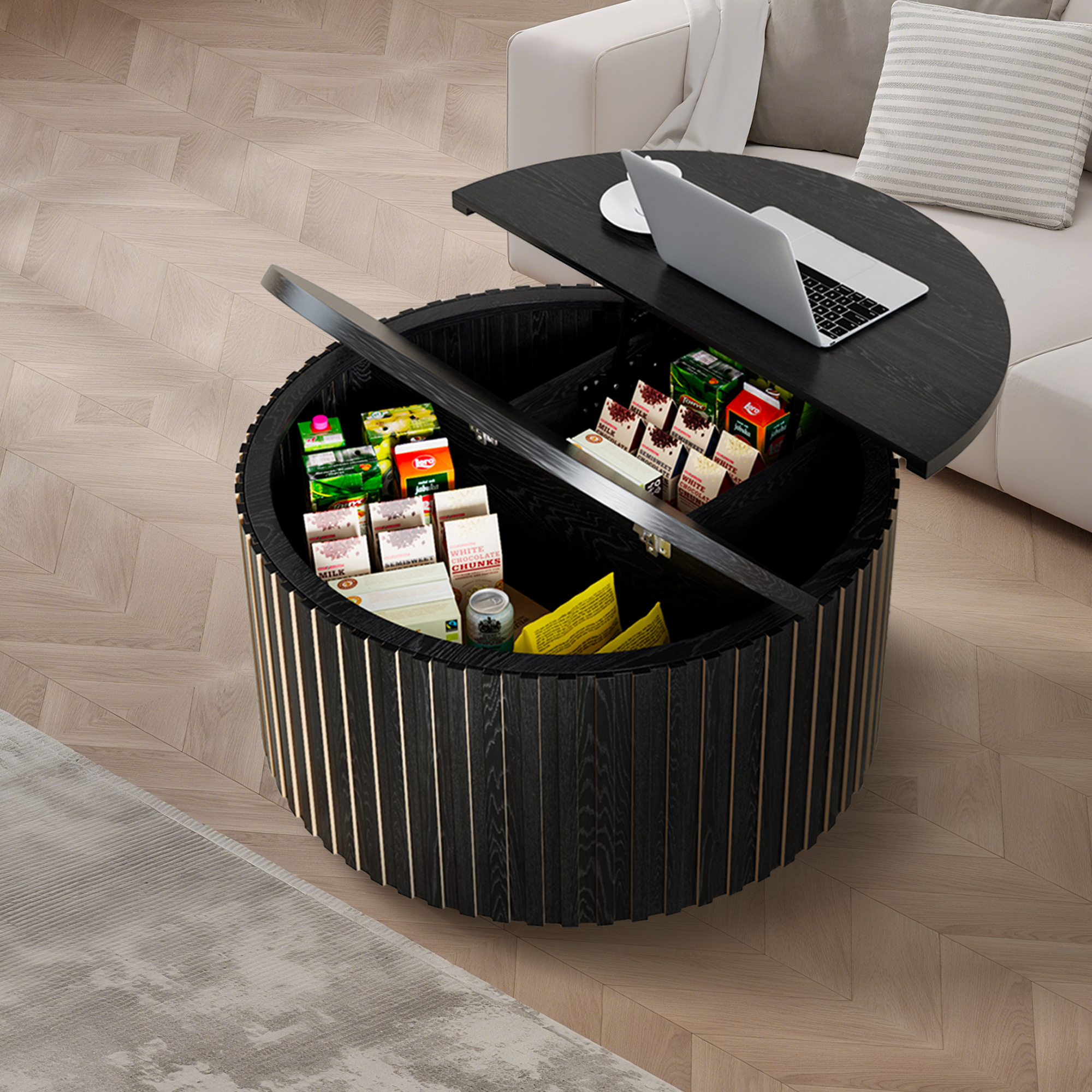Round Coffee Tables for Living Room, Lift Top Coffee Table with Storage, Round Wood Center Table