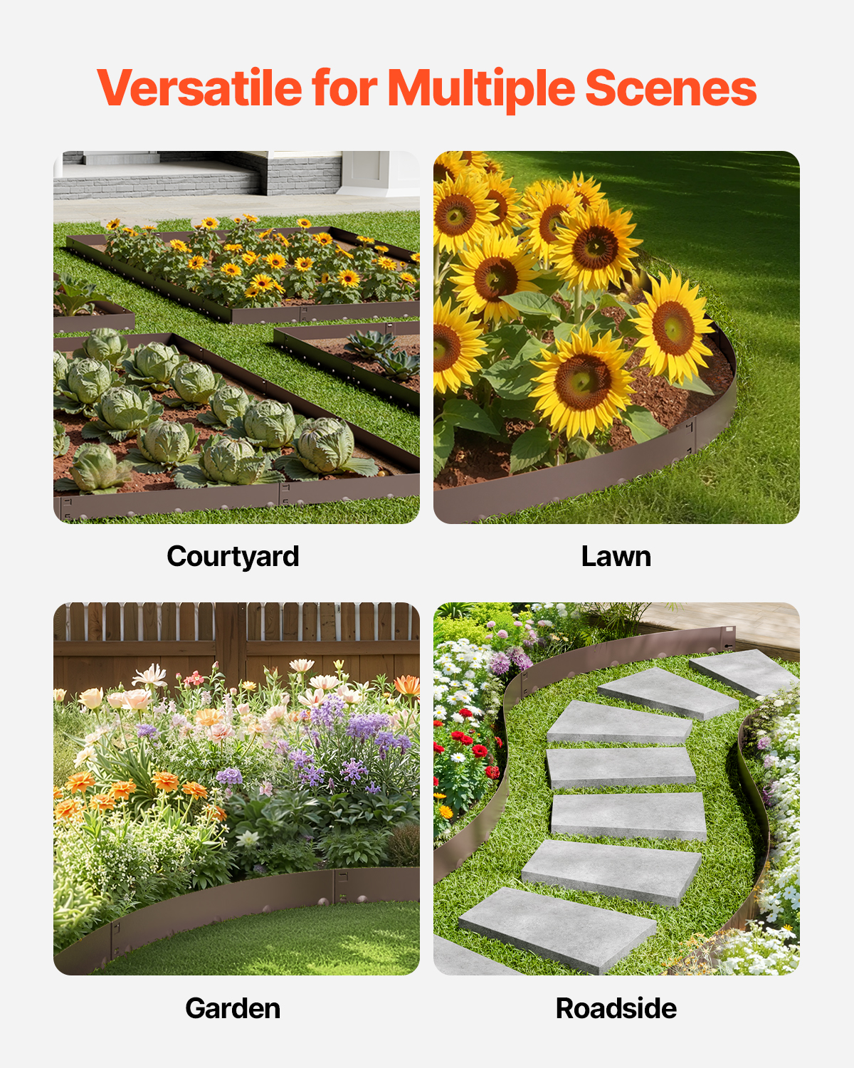 VEVOR Steel Landscape Edging, 5 Packs 39 x 5 in Rust-Resistant Metal Landscape Edging, Bendable Garden Edging Border, Heavy Duty Lawn Edging, Easy-to-Install, Flower Bed Yard Pathway Divider Brown