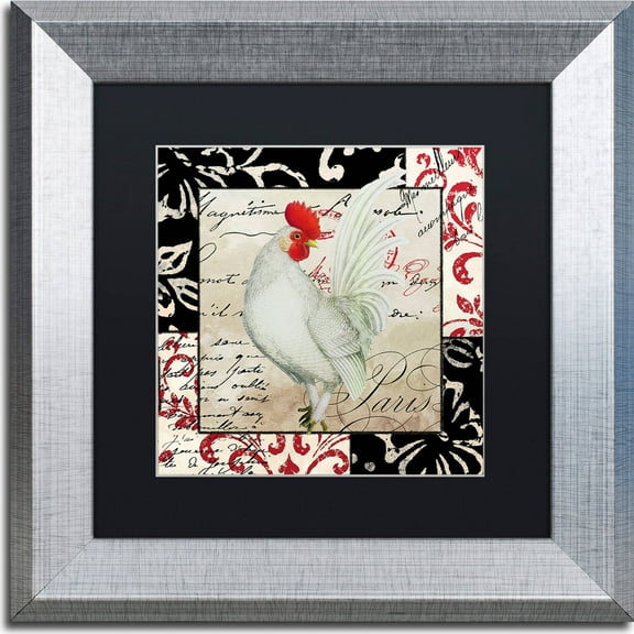 Trademark Fine Art "Europa White Rooster" Canvas Art by Color Bakery, Black Matte, Silver Frame