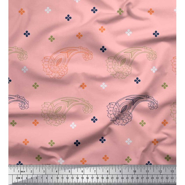Soimoi Poly Georgette Fabric Paisley & Jamdani Decor Fabric Printed Yard 42 Inch Wide