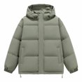 thumbnail image 6 of Hooded Puffer Jacket Men Solid Color Windproof Zip Up Winter Coat,Warm Thick Padded Outerwear with Pockets, 6 of 8