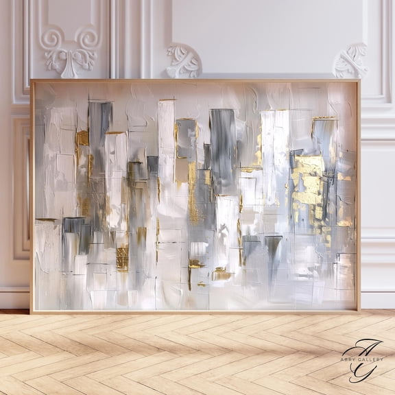 Gold & Gray Abstract Geometric Wall Art Poster: Modern Living Room Decor, Unframed Poster Size 8x12