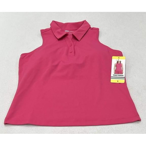 Tretorn Women's Sleeveless Polo Built-In-Bra Top, French Fuchsia Small