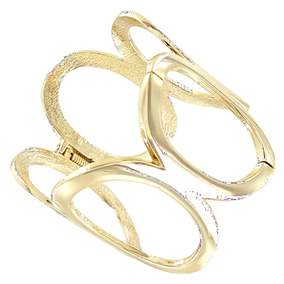 Wide Gold Tone Oval Ring Clamper Bangle Bracelet