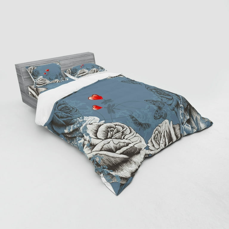 Ambesonne Vintage Bedding Set 3 Pcs Grunge Rose Petal Heart Twin