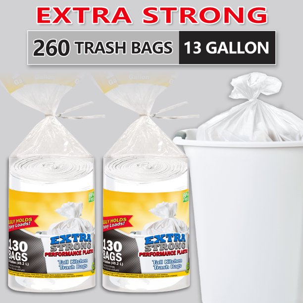 Bolsas de basura altas para cocina, 13 galones, 390 unidades, resistentes a BPA, color blanco, para el hogar y la oficina