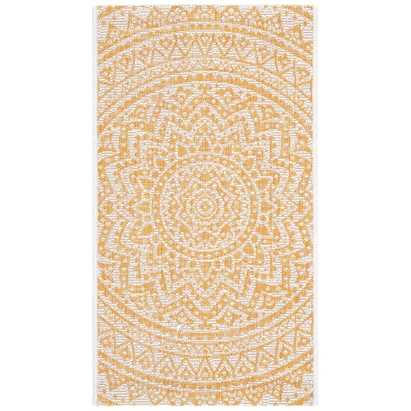 SAFAVIEH Courtyard Josiah Floral Medallion Indoor/Outdoor Area Rug, Ivory/Gold, 2'7" x 5'