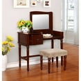 thumbnail image 5 of Linon Wyndham Vanity Set including Flip Top Mirror and Stool, Walnut Finish, Beige Seat, 5 of 5