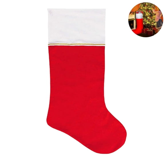 Large Blank Red Christmas Stocking with White Plush Cuff, Plain Giant Xmas Fireplace Hanging Sock, Unembellished Holiday Gift Bag for DIY Decor Family Christmas Party Supplies