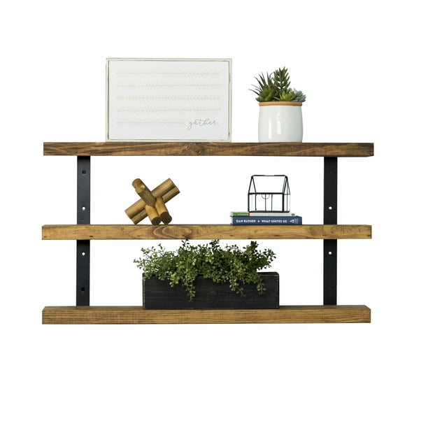 Del Hutson Designs Walnut 36inch Industrial 3Tier Floating Shelf