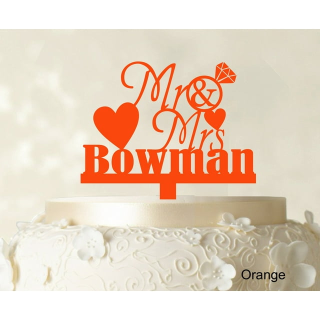 Personalized Mr & Mrs Wedding Cake Topper Personalized Orange Cake Topper Color Option Available 5-7 Inches Wide