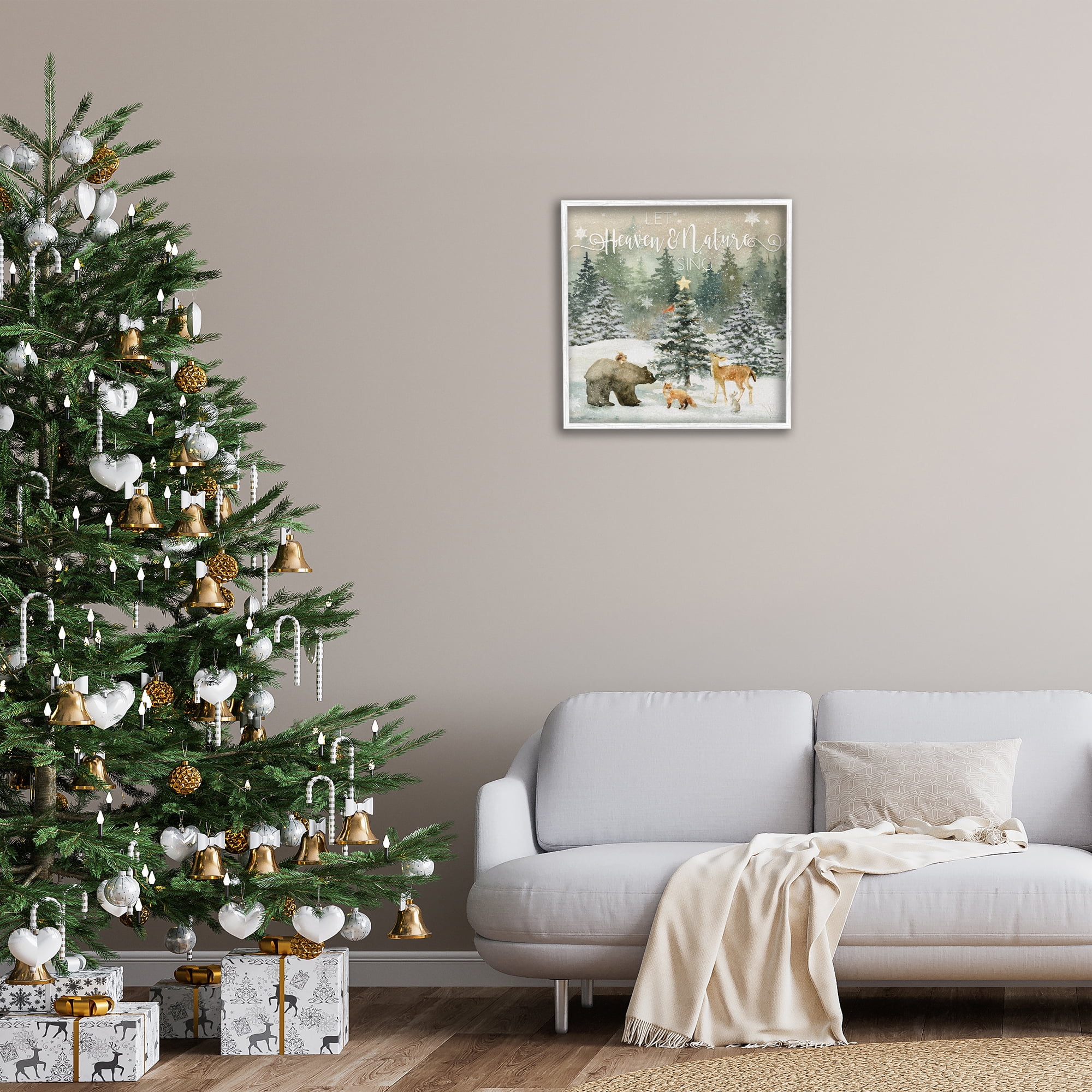 Stupell Industries Inspiring Woodland Animals Landscape Painting White Framed Art Prints Wall Art, 24 x 24