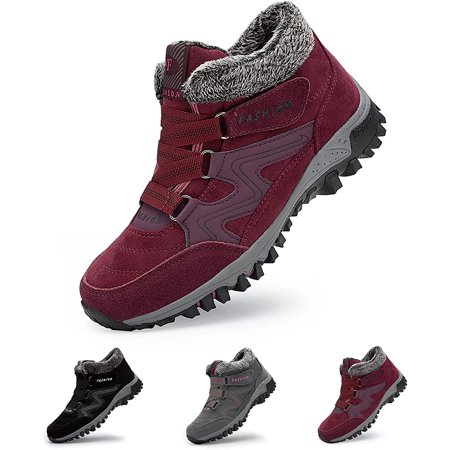 

Womens Mens Hiking Shoes High Top Sneaker Winter Warm Hook Loop Snow Shoes Fur Lining Suede Ankle Bootie