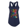 thumbnail image 3 of Colorful Cat Portrait | Cat Lover Owner | Dean Russo Art Animal Lover Ladies Racerback Sleeveless Top, Navy, M, 3 of 5