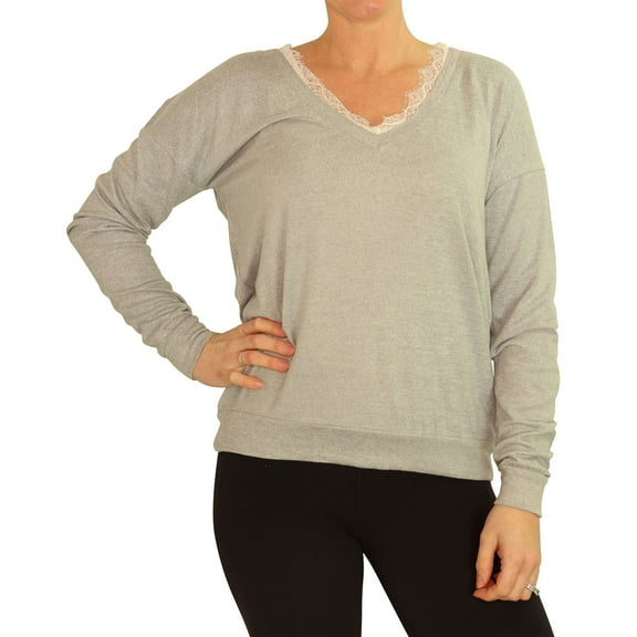 P.J. Salvage Womens Lace collar Pajama Sweater, Grey, Small
