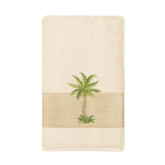 Authentic Hotel and Spa  Turkish Cotton Palm Tree Embroidered Cream Hand Towel