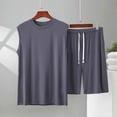 thumbnail image 2 of Track Sets for Men 2 Piece Round Neck Sleeveless Shirts And Drawstring Baggy Elastic Waist Shorts Summer Cotton Comfy Workout Sets Gray 4XL, 2 of 5