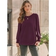 thumbnail image 5 of Womens Long Sleeve Tops Dressy Casual Shirts Pleated Crewneck Basic Blouses Fall Trendy Outfits, 5 of 6