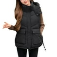thumbnail image 6 of MELDVDIB Womens Full-Zip Quilted Puffer Vest Coat Solid Color Hooded Jacket Warm Padded Sleeveless Lounge Outwear Tops with Zipper Pocket, 6 of 6
