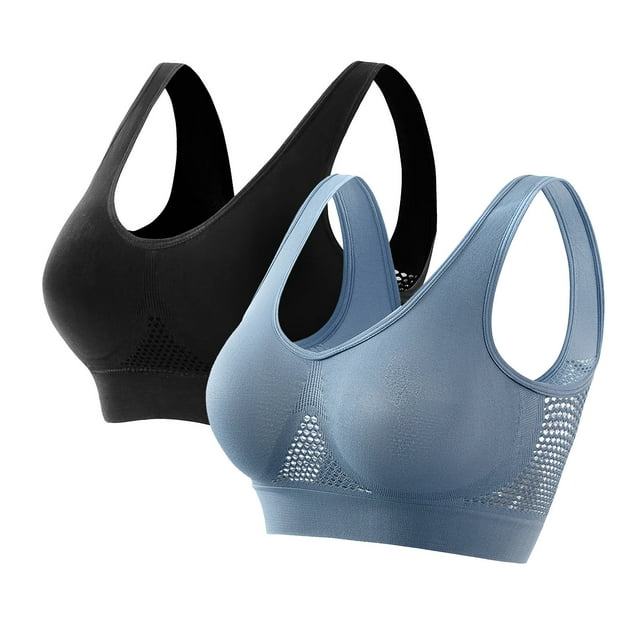 Styesk 2PCs Sports Bras for Women Plus Size Bra with High Support No Underwire Padded Breathable Bra Full Coverage Underoutfit Bras Comfortable Everyday Workout Push Up Bras