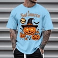 thumbnail image 2 of Men T Shirts Halloween Funny Pumpkin Printed Casual Comfortable Short Sleeve Crew Neck Tees Sports Leisure Activities Lightweight Breathable Men's Shirts Sky Blue L, 2 of 4