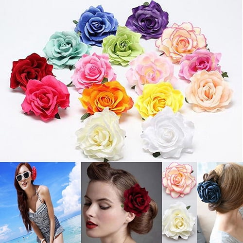 Rose Flower Feather Glitter Corsage Hair Clip Women Wedding Party Brooch Hairpin 