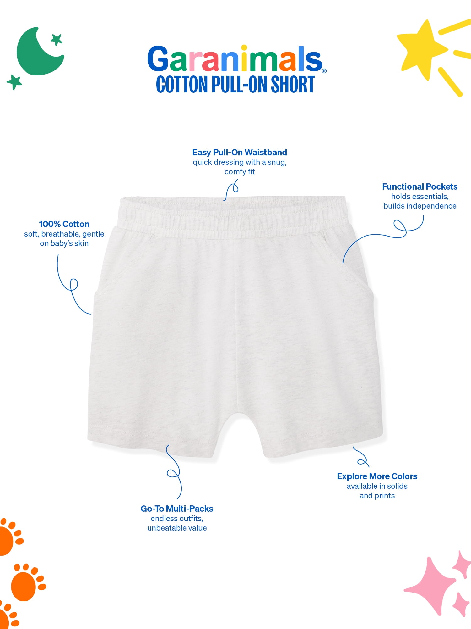 Garanimals Newborn & Baby Boy Cotton Pull-On Shorts, Solids & Prints, 3-Pack, Sizes 0 - 24M