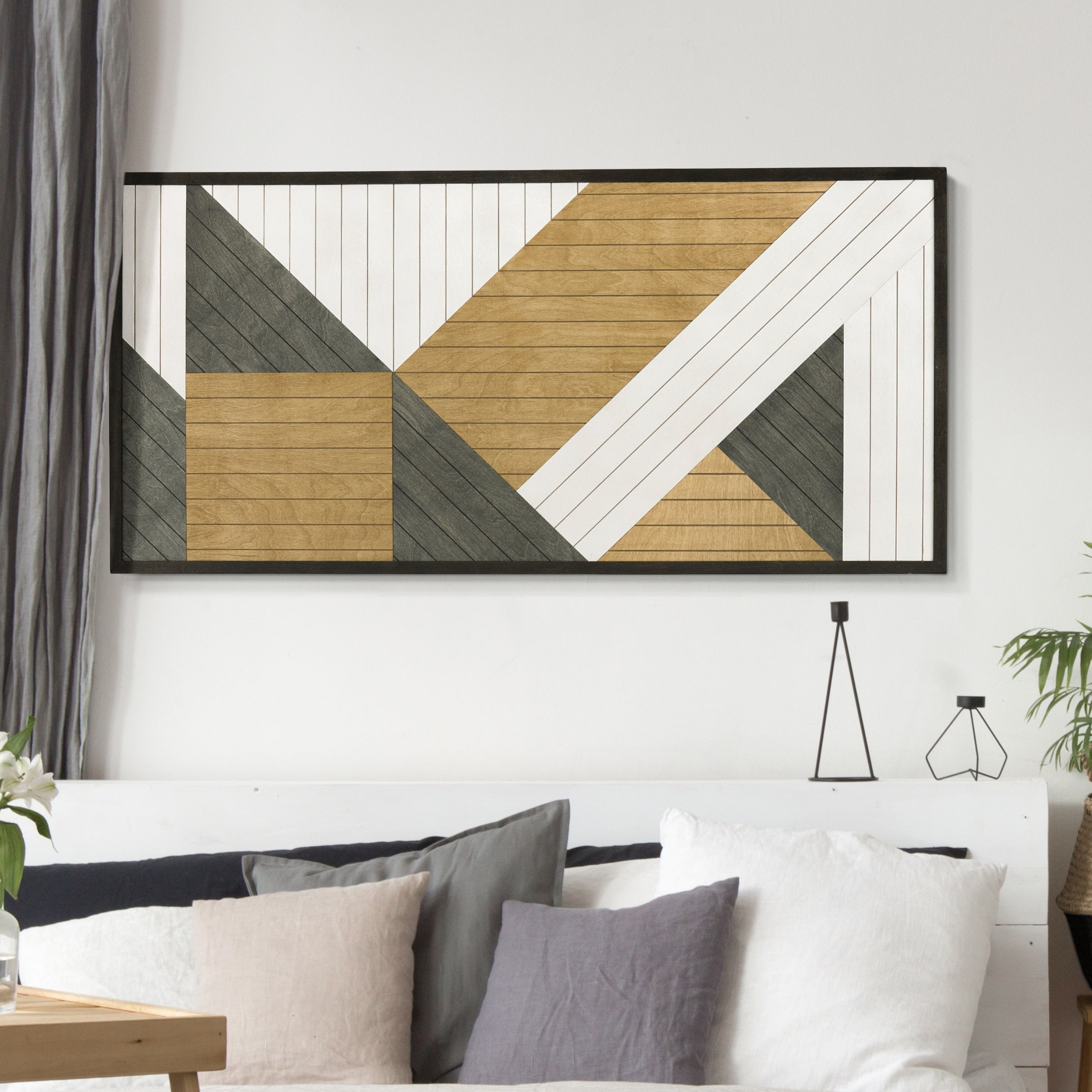Modern Geometric Wood Wall Art Vertical Wood Wall Art Panel