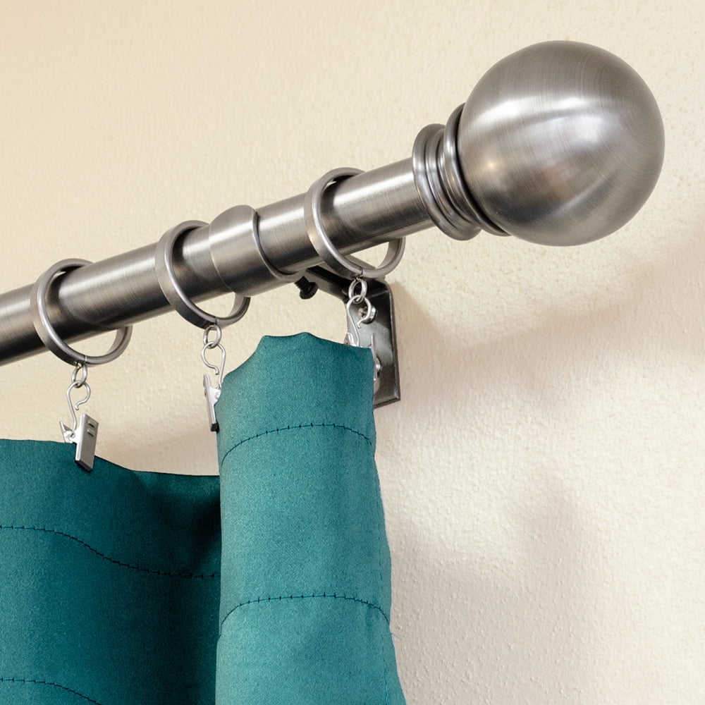 Lumino 1" Plated Pewter Classic Ball Adjustable Single Curtain Rod Set, 42"-120"