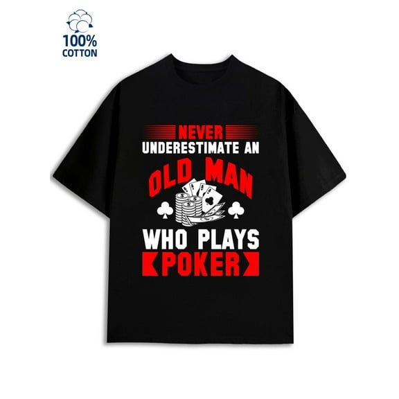 Old Man Poker Tee for men 180G 100% Cotton black Retro Unisex Shirt Graphic tshirts Casual Unisex Shirt Short Sleeve tshirts Original Unisex Shirt Short Sleeve tshirts