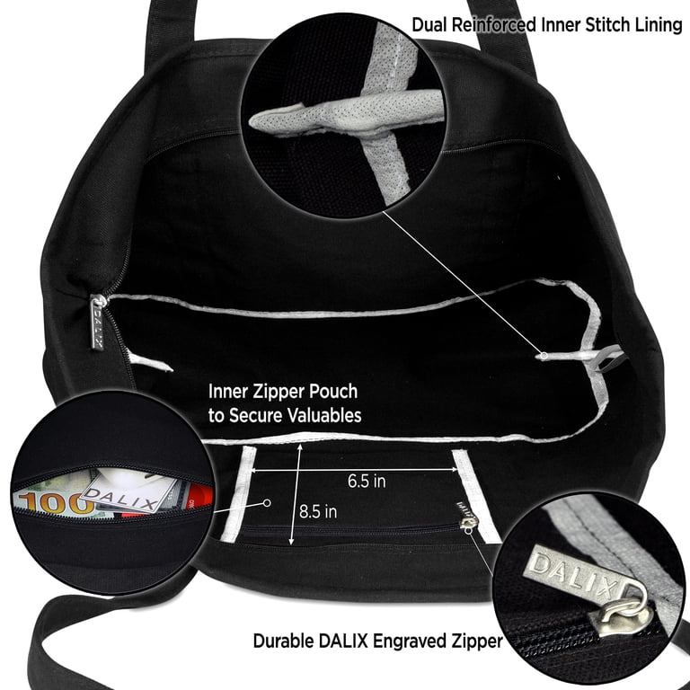 DALIX Cotton Canvas Tote Bag, 23 Inch Zippered Shoulder Bag photo 5