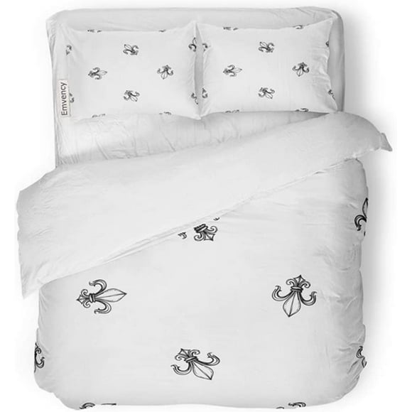 HATIART 3 Piece Bedding Set Orleans Monochrome Royal Lily Signs in of Black and Pattern Twin Size Duvet Cover with 2 Pillowcase for Home Bedding Room Decoration