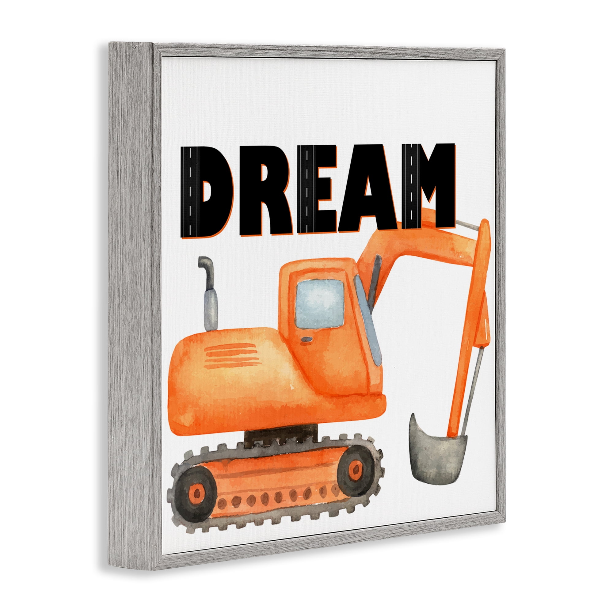 Dream with Orange Excavator Gray Framed Giclee Art, design by Kim Allen