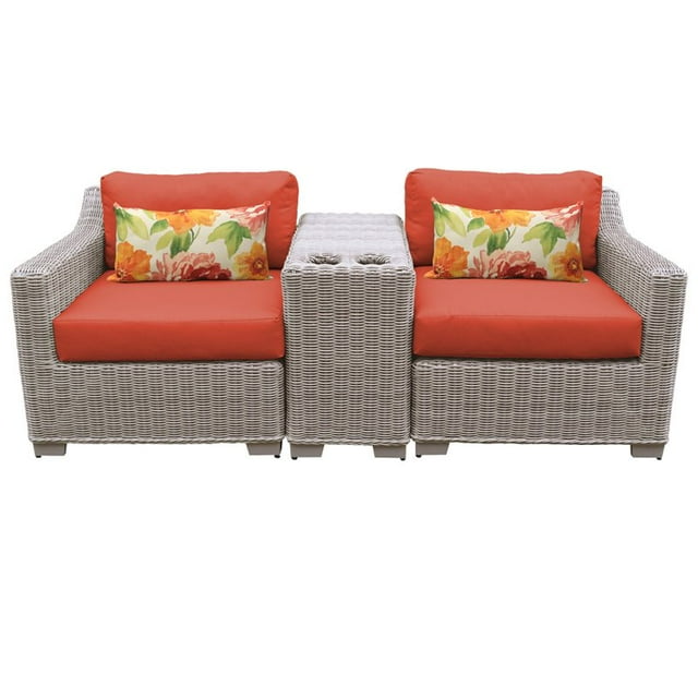 Ensemble de Meubles de Patio en Osier d'Extérieur 3 Pcs en Tangerine